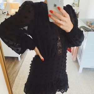 Vici Black long Sleeve Peek-a-Boo Pom Pom Dress